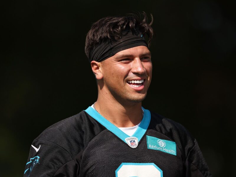 SPARTANBURG, SOUTH CAROLINA - JULY 27: Matt Corral #2 of the Carolina Panthers attends Carolina Panthers Training Camp at Wofford College on July 27, 2023 in Spartanburg, South Carolina. (Photo by Jared C. Tilton/Getty Images)