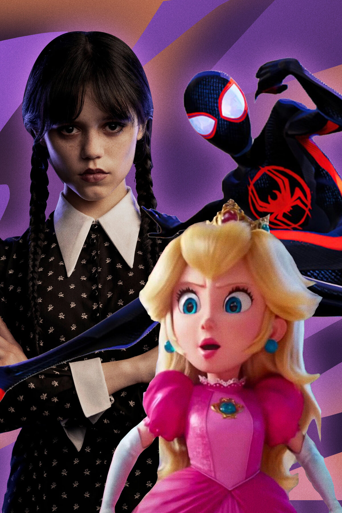 Wednesday, Peach, and Miles Morales Spider-Man in our Halloween Costume Ideas for Movies and TV