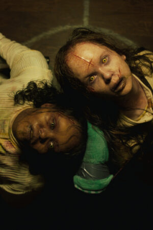 (from left) Angela Fielding (Lidya Jewett) and Katherine (Olivia Marcum) in The Exorcist: Believer, directed by David Gordon Green.