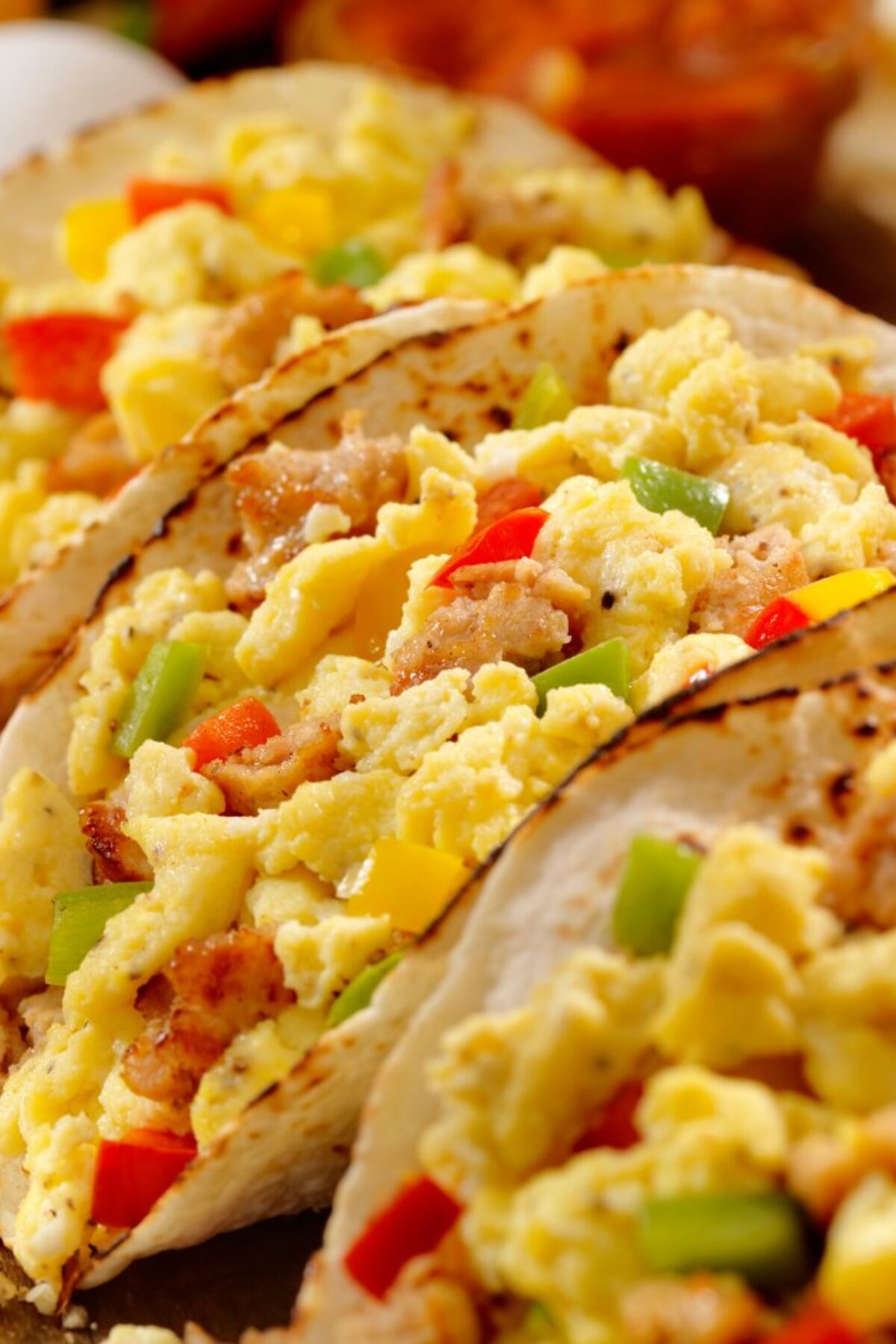 Soft Breakfast Taco with Scrambled Eggs, Sausage,Peppers and Cheddar Cheese - Photographed on Hasselblad H3D2-39mb Camera
