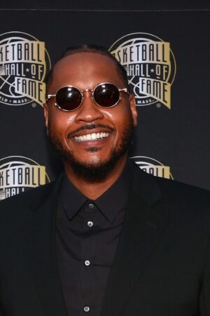 SPRINGFIELD, MASSACHUSETTS - AUGUST 12: Carmelo Anthony attends the 2023 Naismith Basketball Hall of Fame Induction at Symphony Hall on August 12, 2023 in Springfield, Massachusetts. (Photo by Mike Lawrie/Getty Images)