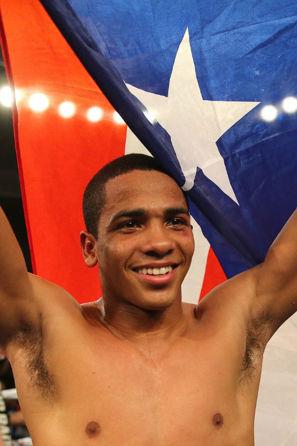 ORLANDO, FL - OCTOBER 04: Felix Verdejo of Puerto Rico celebrates after knocking out Sergio Villanueva of Mexico during their professional lightweight boxing match at the Baha Shriners Auditorium & Events Center on October 4, 2014 in Orlando, Florida. (Photo by Alex Menendez/Getty Images)
