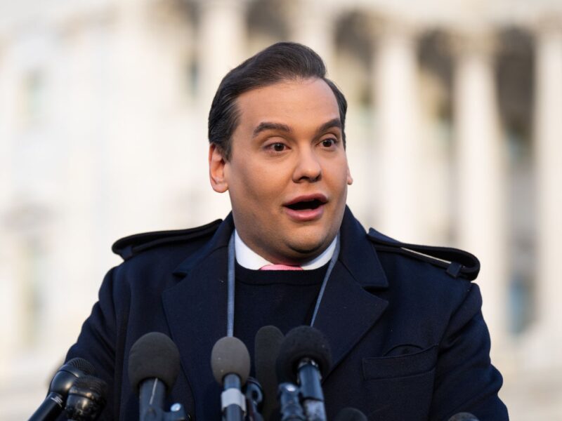 WASHINGTON - NOVEMBER 30: Rep. George Santos, R-N.Y., holds a news conference outside the U.S. Capitol on Thursday, November 30, 2023, to discuss the upcoming vote to expel him from Congress. (Bill Clark/CQ-Roll Call, Inc via Getty Images)