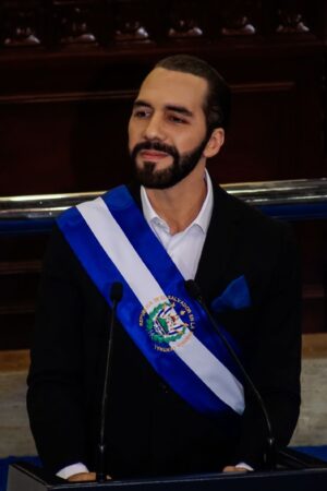SAN SALVADOR, EL SALVADOR - JUNE 1: Salvadoran President Nayib Bukele gestures during a report to the nation for the 4th year of the current presidential administration in the plenary session at the Legislative Assembly on June 1, 2023 in San Salvador, El Salvador. President of El Salvador Nayib Bukele marks his fourth year of government on June 1 as he seeks re-election in the 2024 elections for a further 5-year period, despite accusations of being unconstitutional. (Photo by Alex Peña/Getty Images)