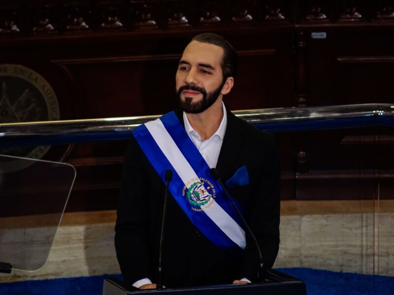 SAN SALVADOR, EL SALVADOR - JUNE 1: Salvadoran President Nayib Bukele gestures during a report to the nation for the 4th year of the current presidential administration in the plenary session at the Legislative Assembly on June 1, 2023 in San Salvador, El Salvador. President of El Salvador Nayib Bukele marks his fourth year of government on June 1 as he seeks re-election in the 2024 elections for a further 5-year period, despite accusations of being unconstitutional. (Photo by Alex Peña/Getty Images)