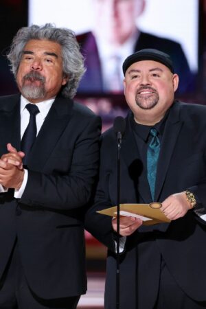 George Lopez and Gabriel Iglesias at the 81st Golden Globe Awards held at the Beverly Hilton Hotel on January 7, 2024 in Beverly Hills, California. (Photo by Rich Polk/Golden Globes 2024/Golden Globes 2024 via Getty Images)