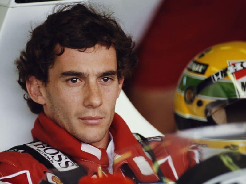 Portrait of Ayrton Senna of Brazil as he sits aboard the #1 Honda Marlboro McLaren McLaren MP4/5 Honda V10 during practice for the Hungarian Grand Prix on 12 August 1989 at the Hungaroring Circuit, Budapest, Hungary. (Photo by Pascal Rondeau/Getty Images)