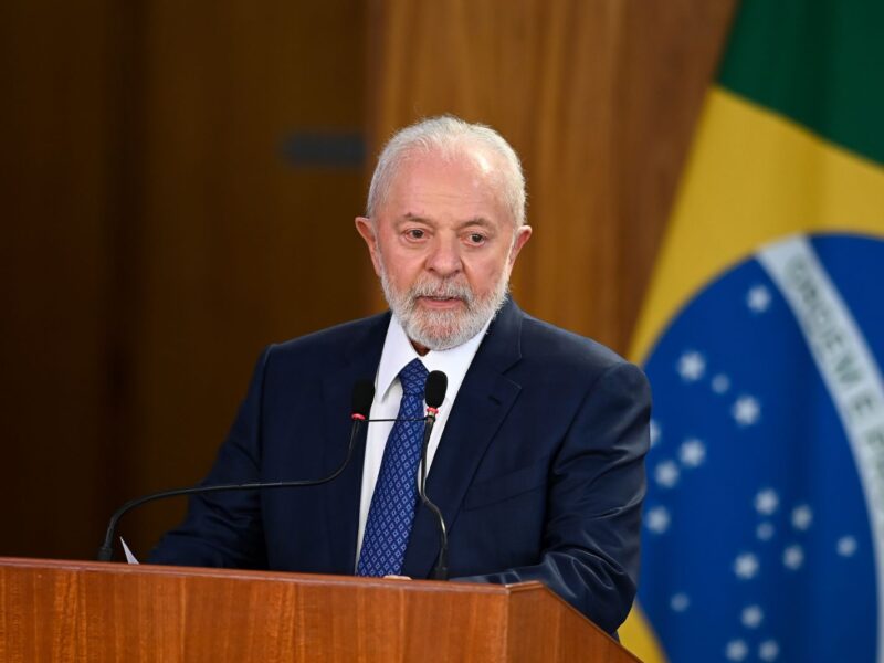 Brazil's President Luiz Inacio Lula da Silva is holding a meeting to present public bank investments in the states at the Planalto Palace in Brasilia, Brazil, on December 12, 2023. (Photo by Ton Molina/NurPhoto via Getty Images)