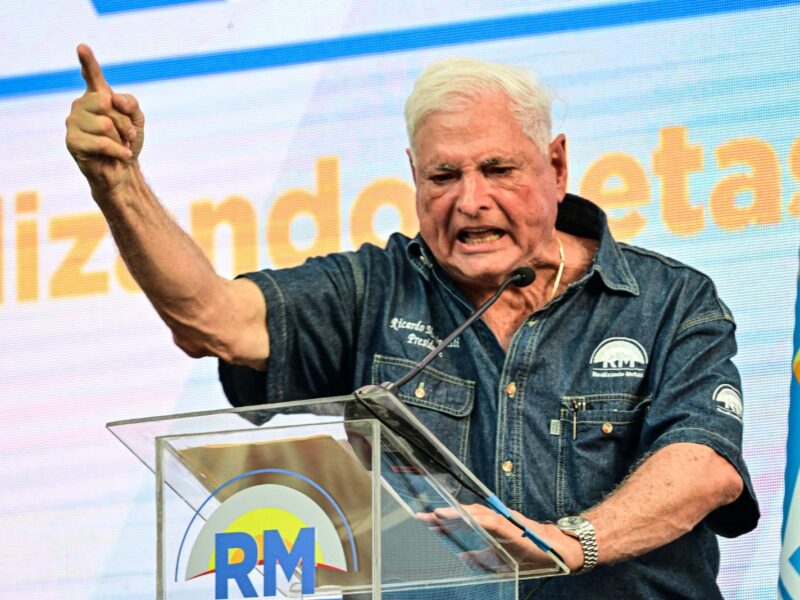 Former Panamanian president and presidential candidate Ricardo Martinelli speaks during a political rally in Panama City on February 3, 2024. Martinelli kicked off his campaign for the May 5 presidential election on Saturday at a rally with thousands of supporters, a day after his candidacy was put at risk by an unappealable court ruling. (Photo by MARTIN BERNETTI / AFP) (Photo by MARTIN BERNETTI/AFP via Getty Images)