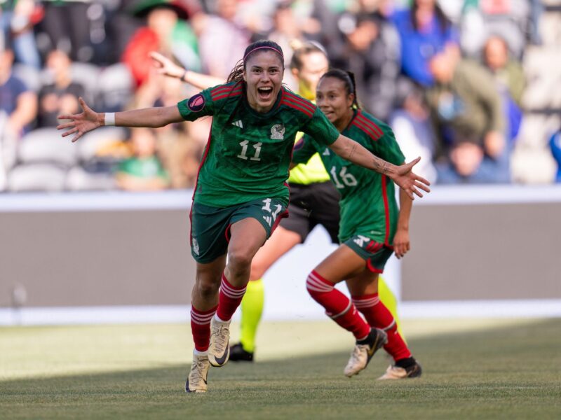LOS ANGELES, CA - MARCH 3: Jacqueline Ovalle #11 of Mexico celebrates her goal during a 2024 Concacaf W Gold Cup quarterfinal match between Mexico and Paraguay at BMO Stadium on March 3, 2024 in Los Angeles, California. (Photo by Brad Smith/ISI Photos/Getty Images).