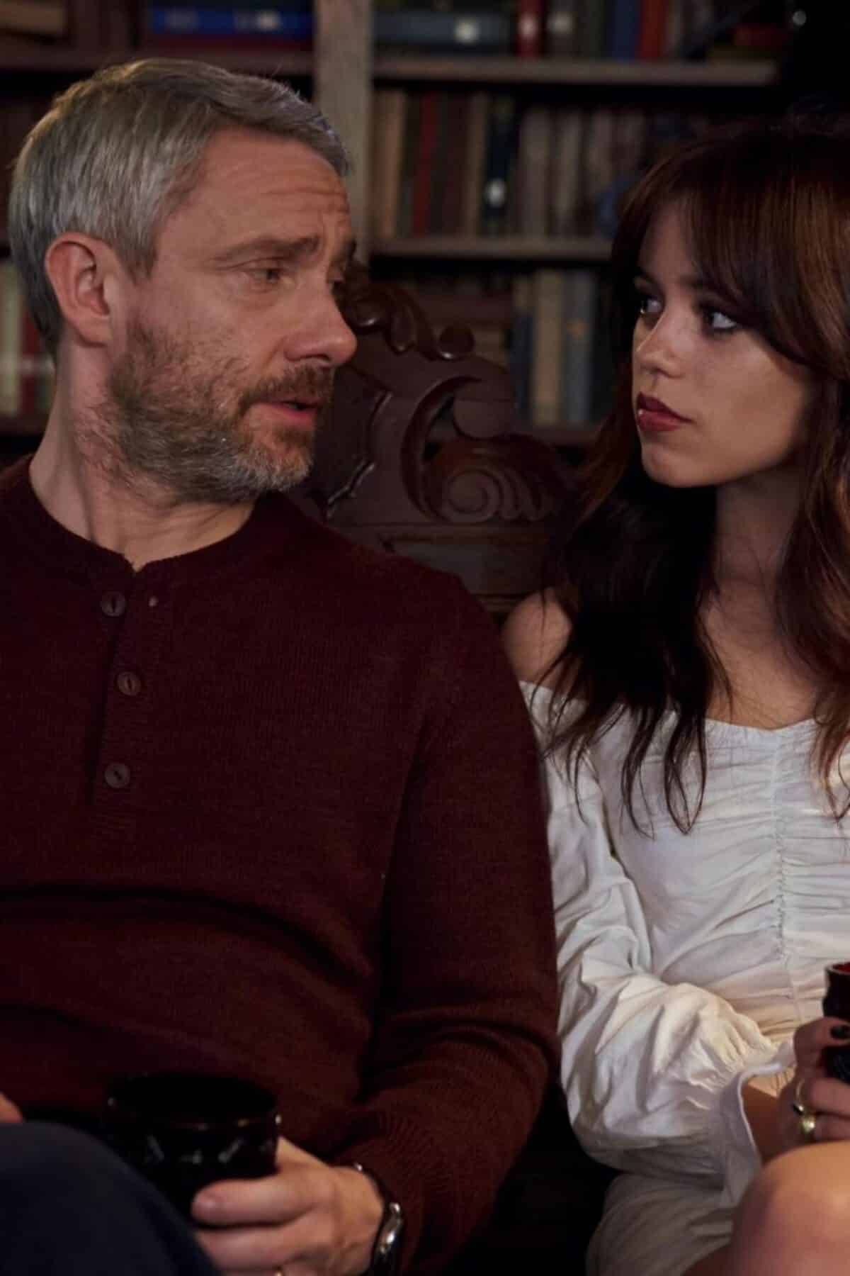 Martin Freeman and Jenna Ortega in Miller's Girl