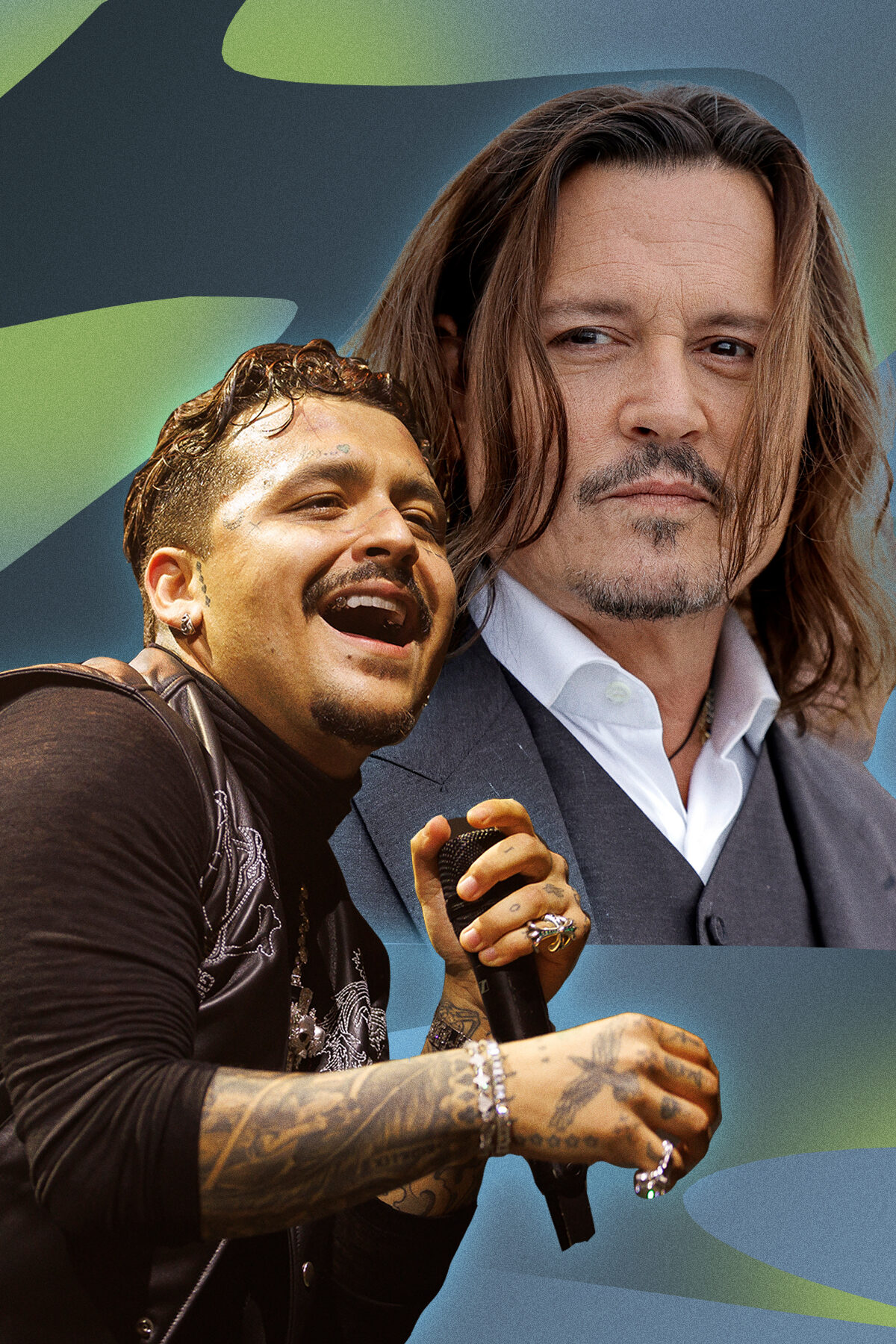 Christian Nodal and Johnny Depp in collage
