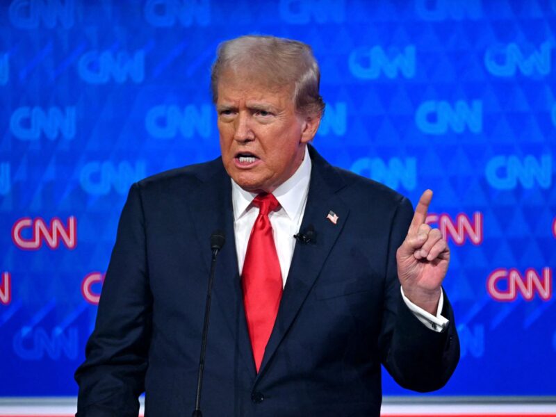 Former US President and Republican presidential candidate Donald Trump speaks as he participates in the first presidential debate of the 2024 elections with US President Joe Biden at CNN's studios in Atlanta, Georgia, on June 27, 2024. (Photo by ANDREW CABALLERO-REYNOLDS / AFP) (Photo by ANDREW CABALLERO-REYNOLDS/AFP via Getty Images)