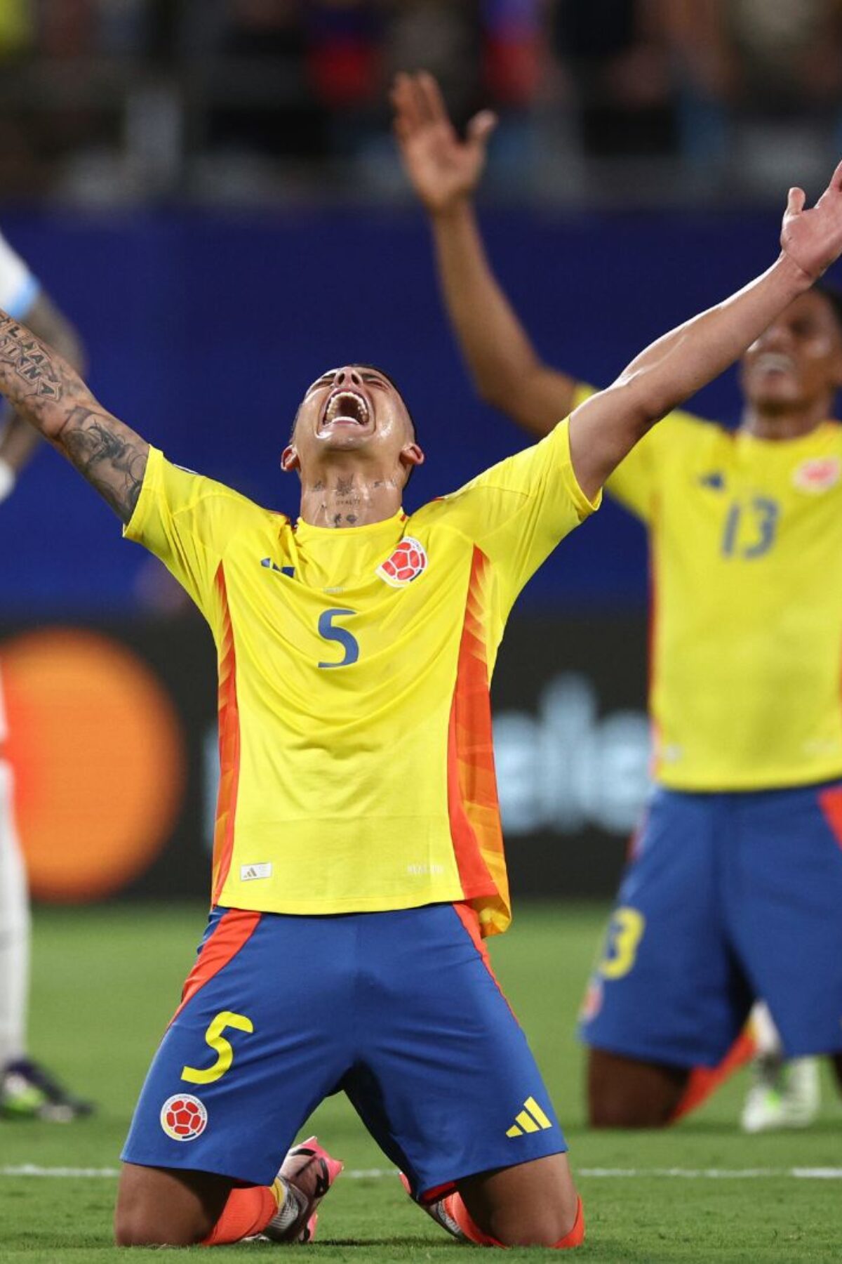 CHARLOTTE, NORTH CAROLINA - JULY 10: Kevin Castaño of Colombia celebrates following the team's victory in the CONMEBOL Copa America 2024 semifinal match between Uruguay and Colombia at Bank of America Stadium on July 10, 2024 in Charlotte, North Carolina. (Photo by Jared C. Tilton/Getty Images)