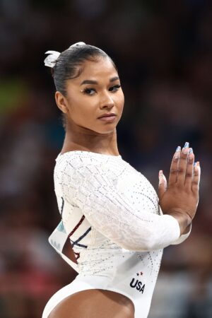 PARIS, FRANCE - AUGUST 05: Jordan Chiles of Team United States competes in the Artistic Gymnastics Women's Floor Exercise Final on day ten of the Olympic Games Paris 2024 at Bercy Arena on August 05, 2024 in Paris, France. (Photo by Naomi Baker/Getty Images)