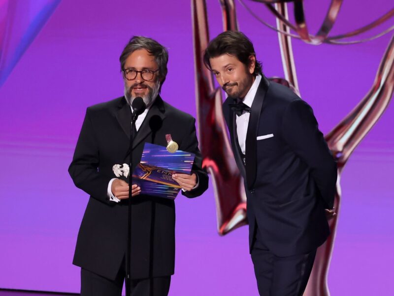 LOS ANGELES, CALIFORNIA - SEPTEMBER 15: (L-R) Gael García Bernal and Diego Luna speak onstage during the 76th Primetime Emmy Awards at Peacock Theater on September 15, 2024 in Los Angeles, California. (Photo by Leon Bennett/WireImage)