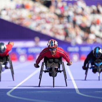 Rattana Chaiwat of Thailand in action in Men's 100m - T34 Round 1 during the Paris 2024 Paralympic Games at Stade de France on September 1, 2024. (Photo by Ulrik Pedersen/NurPhoto via Getty Images)