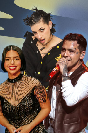 Angela Aguilar, Cazzu, and Christian Nodal in collage