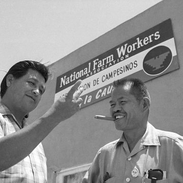 United Farm Workers leaders Cesar Chavez and Larry Itliong. Photo: AP/Harold Filan