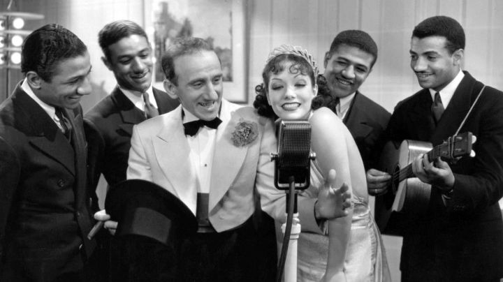 Photo of Jimmy Durante, Lupe Vélez and the Mills Brothers from the 1934 film ''Strictly Dynamite''. This work is in the public domain.