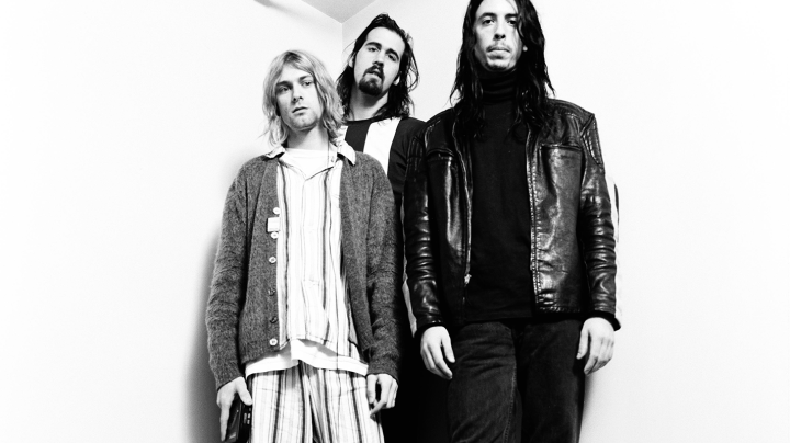 Nirvana, group portrait, backstage at Nakano Sunplaza, Tokyo, Japan, 19th December 1992. Photo by Gutchie Kojima/Shinko Music/Getty Images
