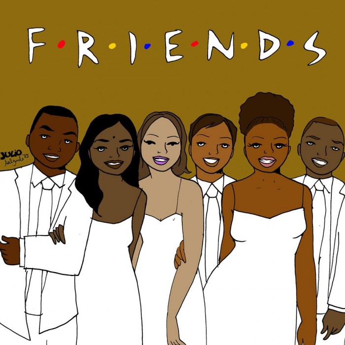 "My version of Friends is set in Oakland. They are mostly college students of color that met at a multicultural center. You'll see them at protests and rolling deep at First Fridays rolling their eyes at white people taking up too much space." -Julio Salgado