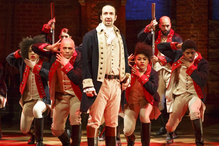 HAMILTON - Public Theater/Newman Theater - 2015 PRESS ART - Lin-Manuel Miranda and the company - Photo credit: Joan Marcus