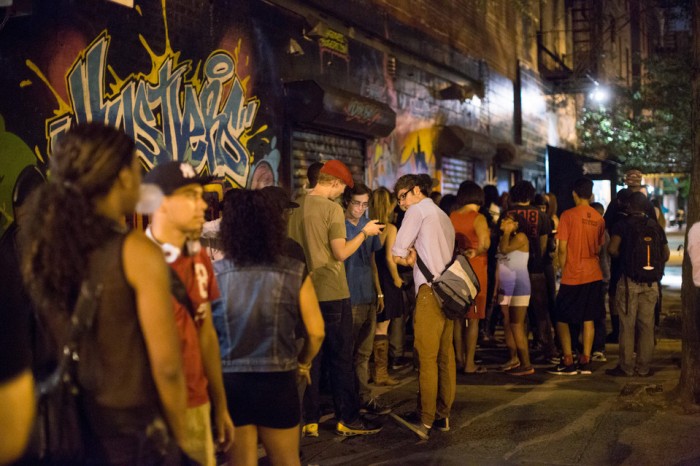 A line outside Nuyorican Poets Cafe. Credit: Claudio Papapietro for The Wall Street Journal