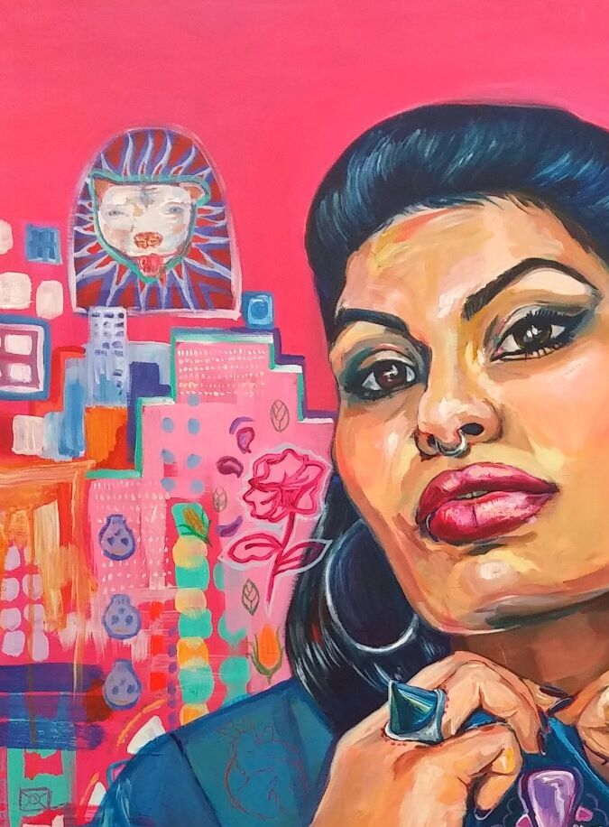 "I'm Not Your Puppet" 3x4ft acrylic and colored pencil on wood. Copyright 2015 Crystal Galindo.