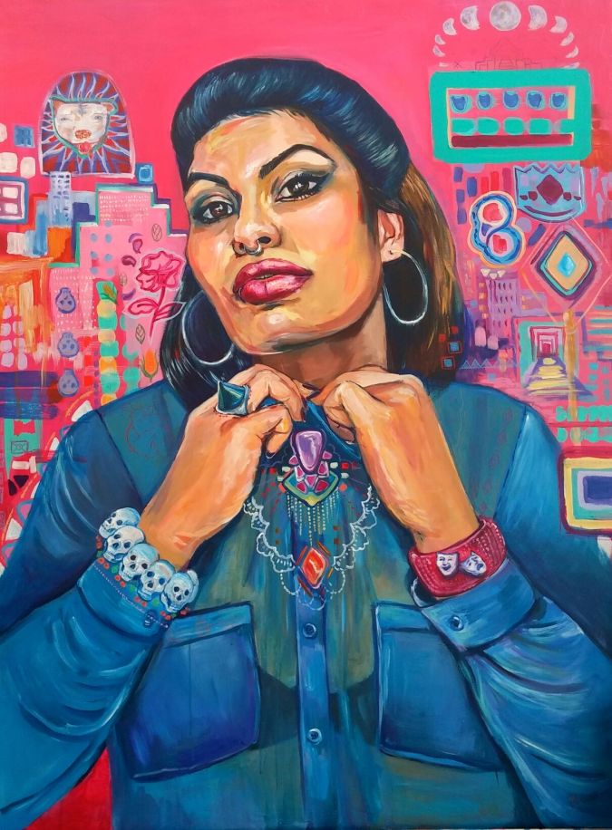 "I'm Not Your Puppet" 3x4ft acrylic and colored pencil on wood. Copyright 2015 Crystal Galindo.