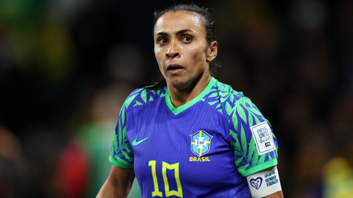 MELBOURNE, AUSTRALIA - AUGUST 02: Marta of Brazil looks on during the FIFA Women's World Cup Australia & New Zealand 2023 Group F match between Jamaica and Brazil at Melbourne Rectangular Stadium on August 02, 2023 in Melbourne, Australia. (Photo by Elsa - FIFA/FIFA via Getty Images)