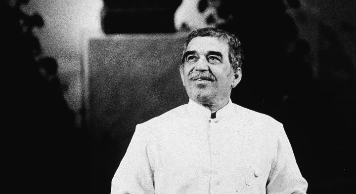 Colombian author Gabriel Garcia Marquez speaks at a podium after receiving the Nobel Prize in Literature, Sweden, 1982. Photo by Hulton Archive/Getty Images