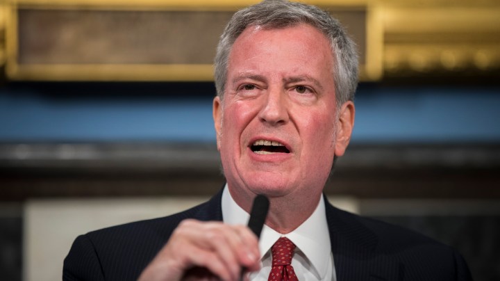 : New York City Mayor Bill de Blasio speaks about public housing during a press conference at City Hall, June 11, 2018 in New York City. Photo by Drew Angerer/Getty Images