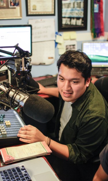 Charlie Uruchima in Radio El Tambo Stereo in Bronx, Photo by Itzel Alejandra Martinez
