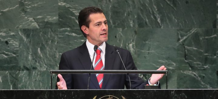 President of Mexico Enrique Peña Nieto addresses the United Nations General Assembly on September 25, 2018 in New York City. Photo by John Moore/Getty Images