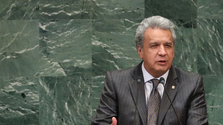Lenin Moreno Garces, Constitutional President of Ecuador addresses the 73rd session of the United Nations General Assembly on September 25, 2018 in New York City. Photo by John Moore/Getty Images