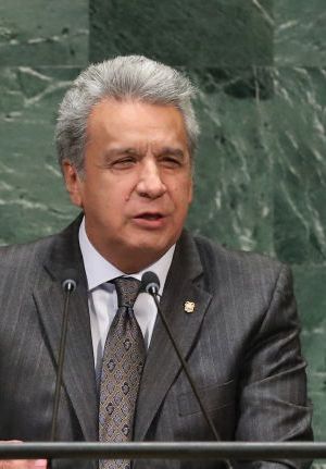 Lenin Moreno Garces, Constitutional President of Ecuador addresses the 73rd session of the United Nations General Assembly on September 25, 2018 in New York City. Photo by John Moore/Getty Images