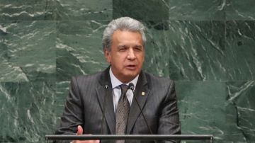Lenin Moreno Garces, Constitutional President of Ecuador addresses the 73rd session of the United Nations General Assembly on September 25, 2018 in New York City. Photo by John Moore/Getty Images