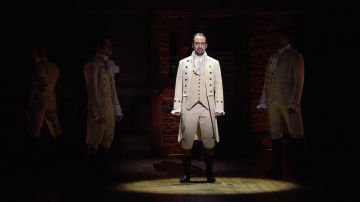 Actor, composer Lin-Manuel Miranda performs on stage during "Hamilton" GRAMMY performance for The 58th GRAMMY Awards at Richard Rodgers Theater on February 15, 2016 in New York City.  Photo by Theo Wargo/Getty Images Entertainment