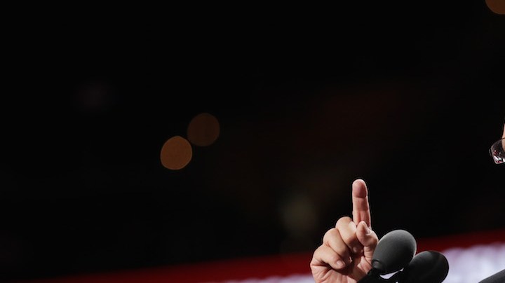 Maricopa County Sheriff Joe Arpaio gestures to the crowd as he delivers a speech on the fourth day of the Republican National Convention on July 21, 2016 at the Quicken Loans Arena in Cleveland, Ohio. Photo by Chip Somodevilla/Getty Images News