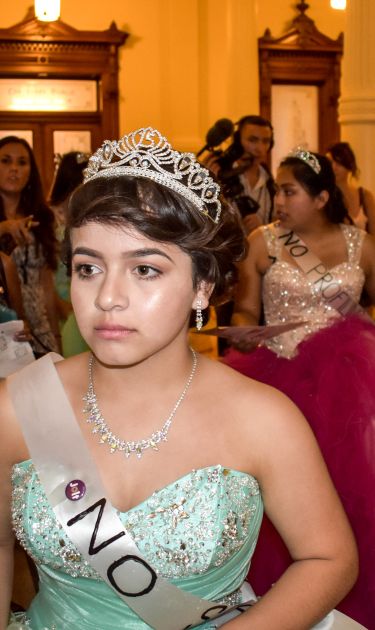 After protesting outside the Capitol, the Quinceañeras headed inside to deliver messages to Texas' representatives. Photo by Julia Shumlin. Courtesy of Jolt