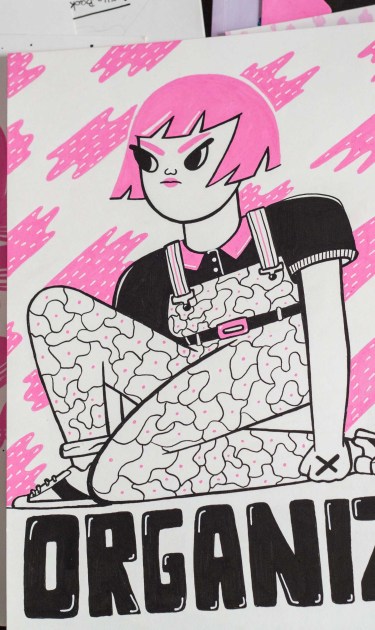 Camila Rosa's prints filled in with paint marker pens. Photo by Itzel Alejandra Martinez for Remezcla