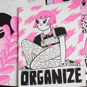 Camila Rosa's prints filled in with paint marker pens. Photo by Itzel Alejandra Martinez for Remezcla