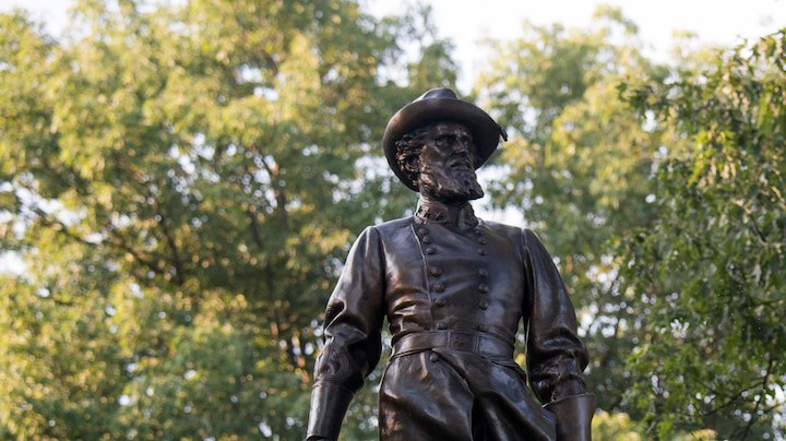 The statue of Confederate General Thomas Stonewall Jackson stands at the West Virginia State Capitol Complex on August 16, 2017 in Charleston, West Virginia. Photo by Ty Wright/Getty Images News