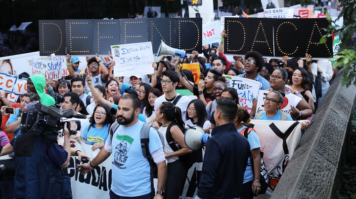 Hundreds of immigration advocates and supporters attend a rally and march to Trump Tower in support of the Deferred Action for Childhood Arrivals program also known as DACA on August 30, 2017 in New York City. Photo by Spencer Platt/Getty Images