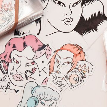 Carmen Pizarro's stickers. Photo by Itzel Alejandra Martinez for Remezcla