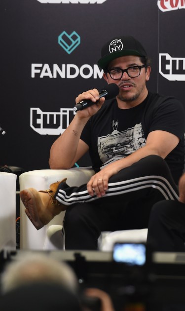 John Leguizamo and Edgardo Miranda-Rodriguez speak onstage during 'Freak! The Comic Book!' Panel at the 2017 New York Comic Con. Photo by Nicholas Hunt/Getty Images Entertainment