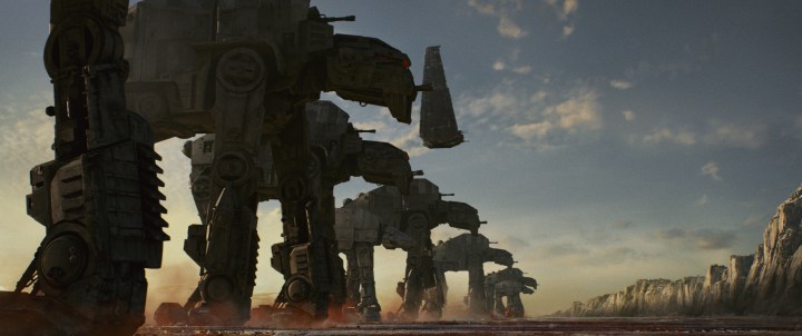 AT-M6 Walkers, along with Kylo's Shuttle in 'Star Wars: The Last Jedi.' Courtesy of Lucasfilm Ltd.