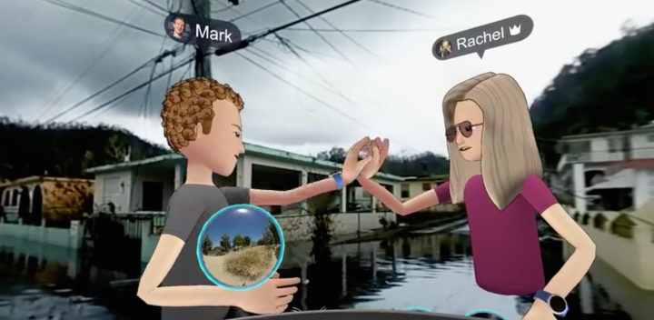 Mark Zuckeberg's and Rachel Franklin's avatars taking virtual tour of Puerto Rico. Screenshot from Facebook