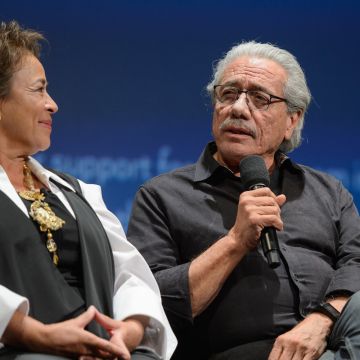 Actors Alma Martinez (left) and Edward James Olmos prior to a screening of "Zoot Suit" presented by the Academy of Motion Picture Arts and Sciences on September 25, 2017. Photo by Michael Yada. Courtesy of A.M.P.A.S.
